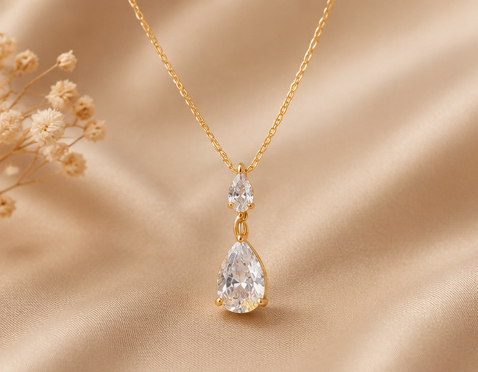 1Ct Pear Cut Simulated Diamond Solitaire Pendant Necklace 14K Yellow Gold Plated