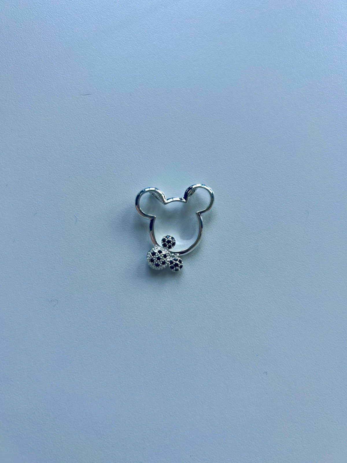 2 Mickey Mouse Head Charm Pendant Silver-Tone w/ Clear Round Crystals