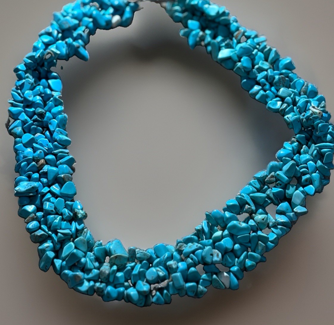 Blue Turquoise Chip Stone Beaded Multi-Strand Statement Necklace Toggle