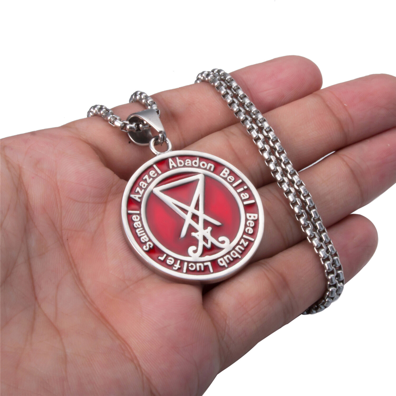 Both Sided Red Baphomet GOAT Sigil of Lucifer Stainless Steel Pendant Necklace