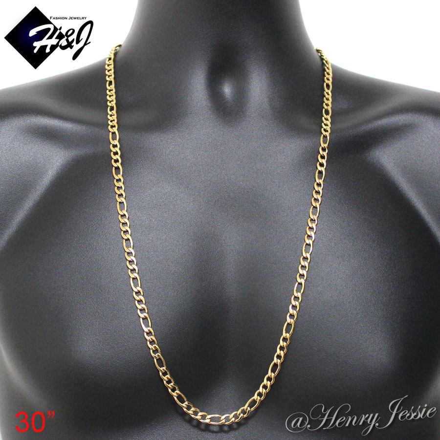 18″-40″MEN’s Stainless Steel 6mm Gold Plated Figaro Link Chain Necklace