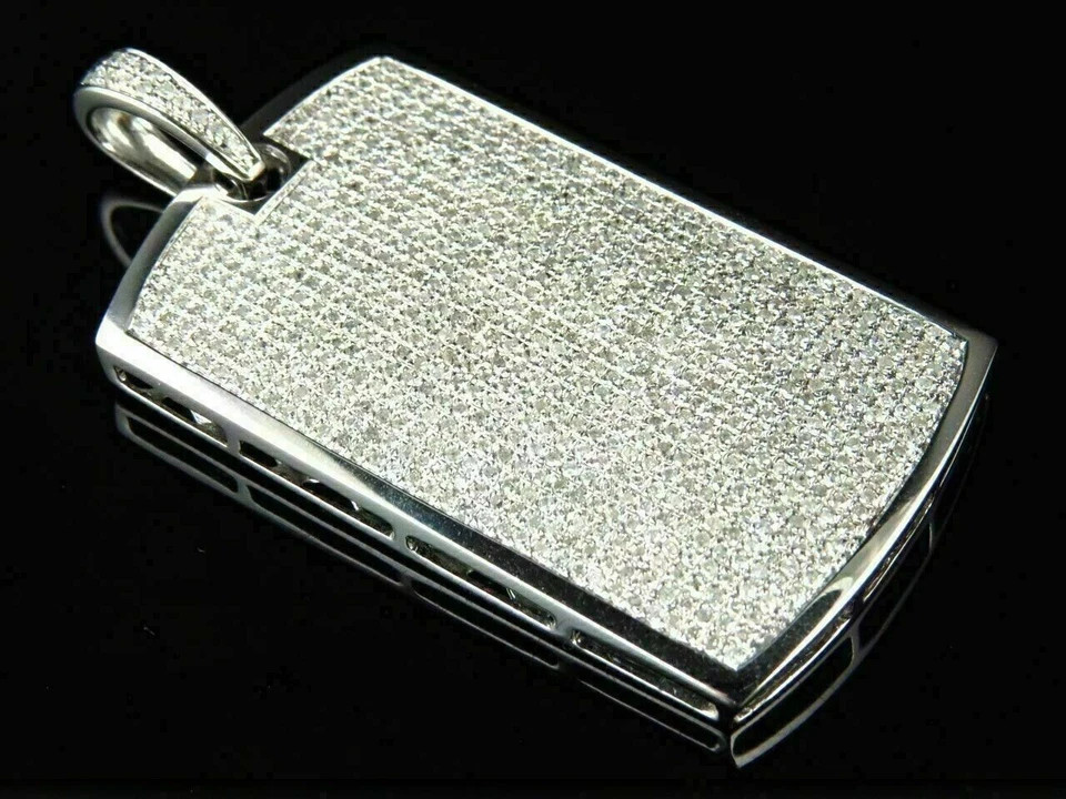 925 Sterling Silver Simulated Diamond Dog Tag Pendant In 14K White Gold Plated