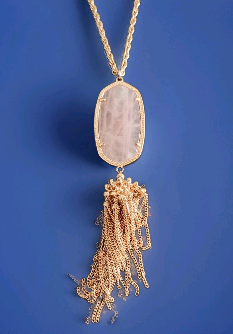 Kendra Scott RAYNE Rose Gold Plated Rose Quartz Long Tassel Necklace 28″