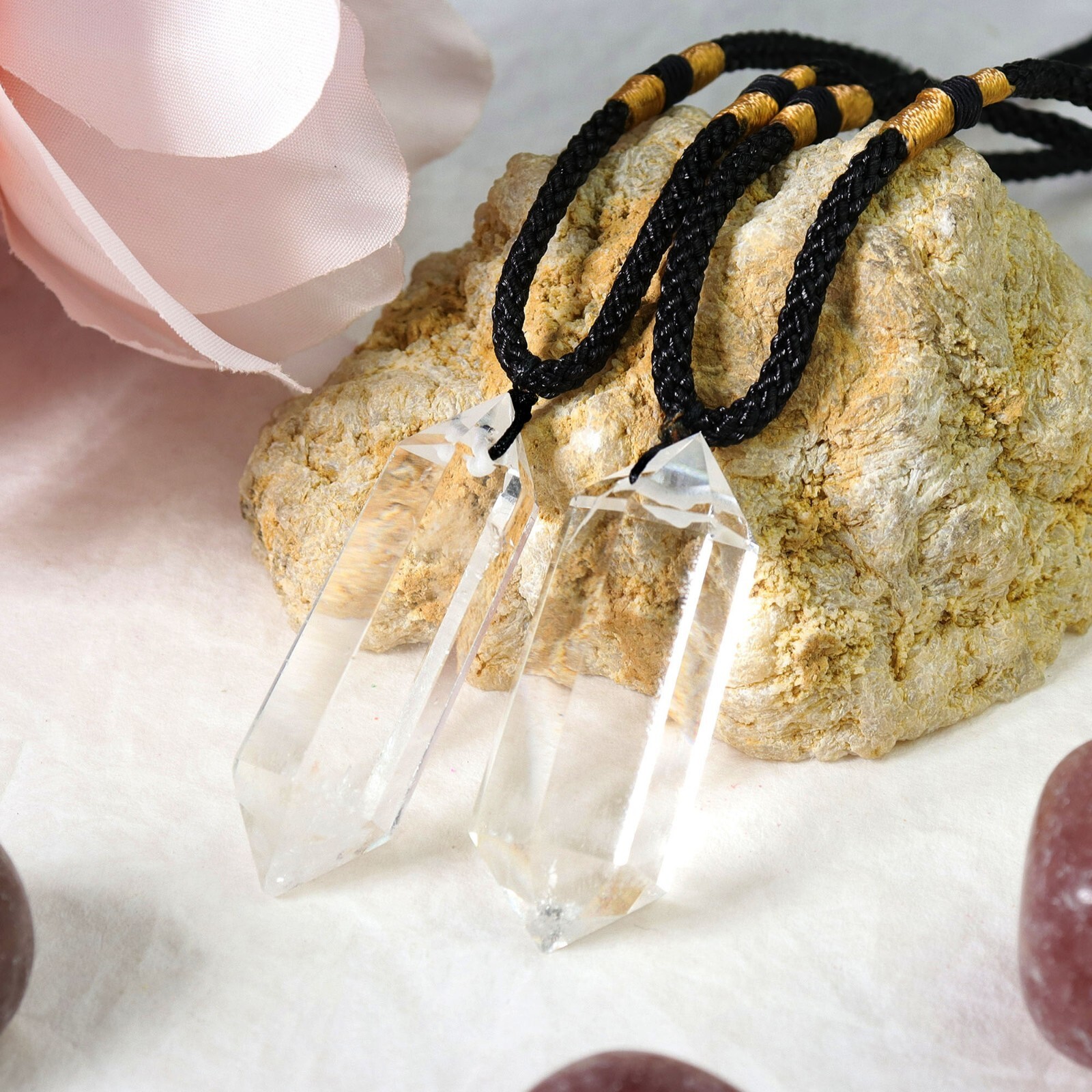 Clear Quartz Hexagon Pendant Healing Reiki Protection Crystal Amulet Necklace