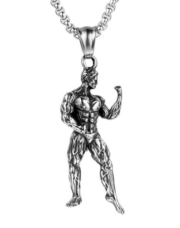 Mens Stainless Steel Fitness Workout Bodybuilding Pendant Necklace Chain Jewelry