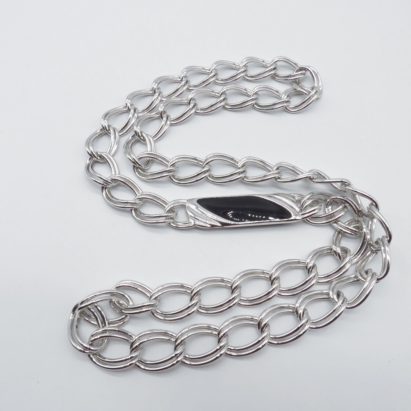 Double Curb Link Statement Chain Necklace Silver Tone No Clasp Hip Hop Rap 35″