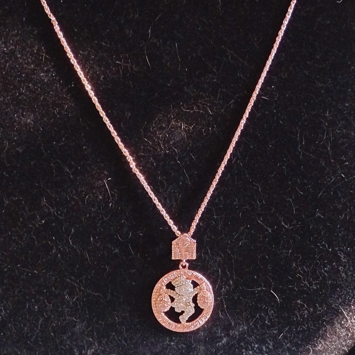 Rose Gold Plated Pavé Crystal Round Charm Pendant Necklace, Clear Crystal
