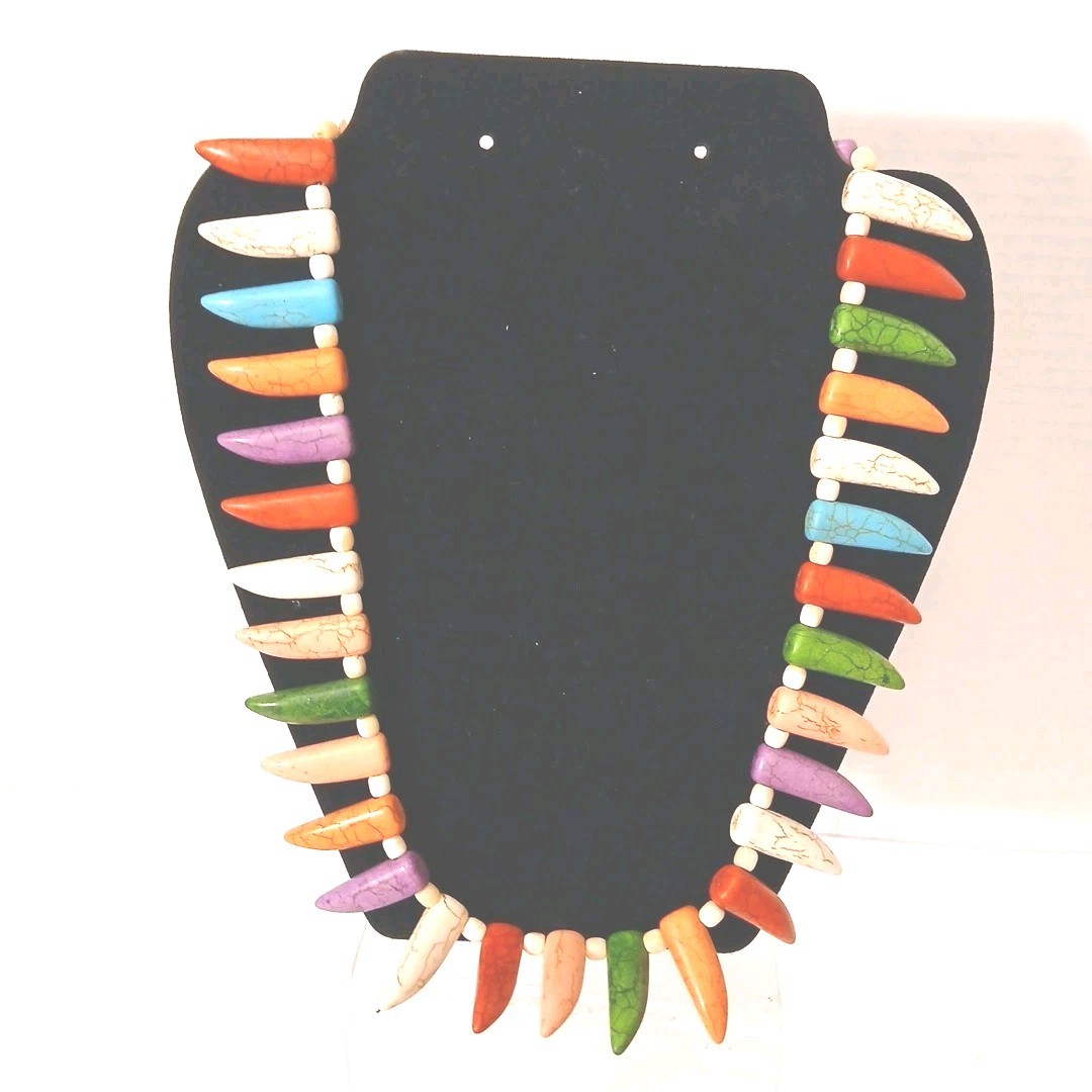 Multi Colored Faux Turquoise Dyed Howelite Spiked Necklace 23″