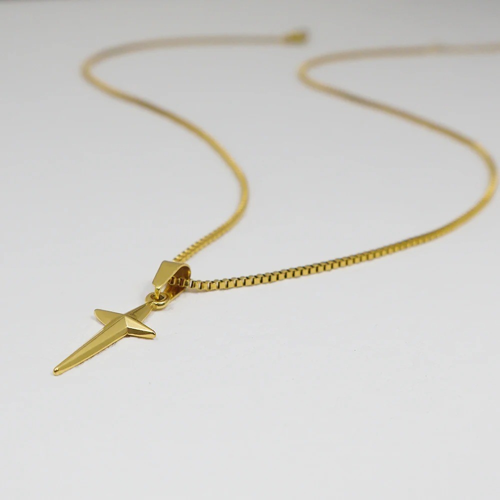 40cm North Star Pendant Stainless Steel Necklace Box Chain Men Women Girl Boy