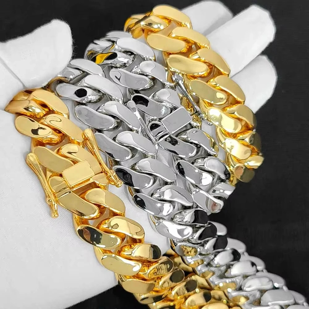 14K Gold Silver 22mm Miami Cuban Link Chain Necklace Heavy Wide Unisex Gift NEW