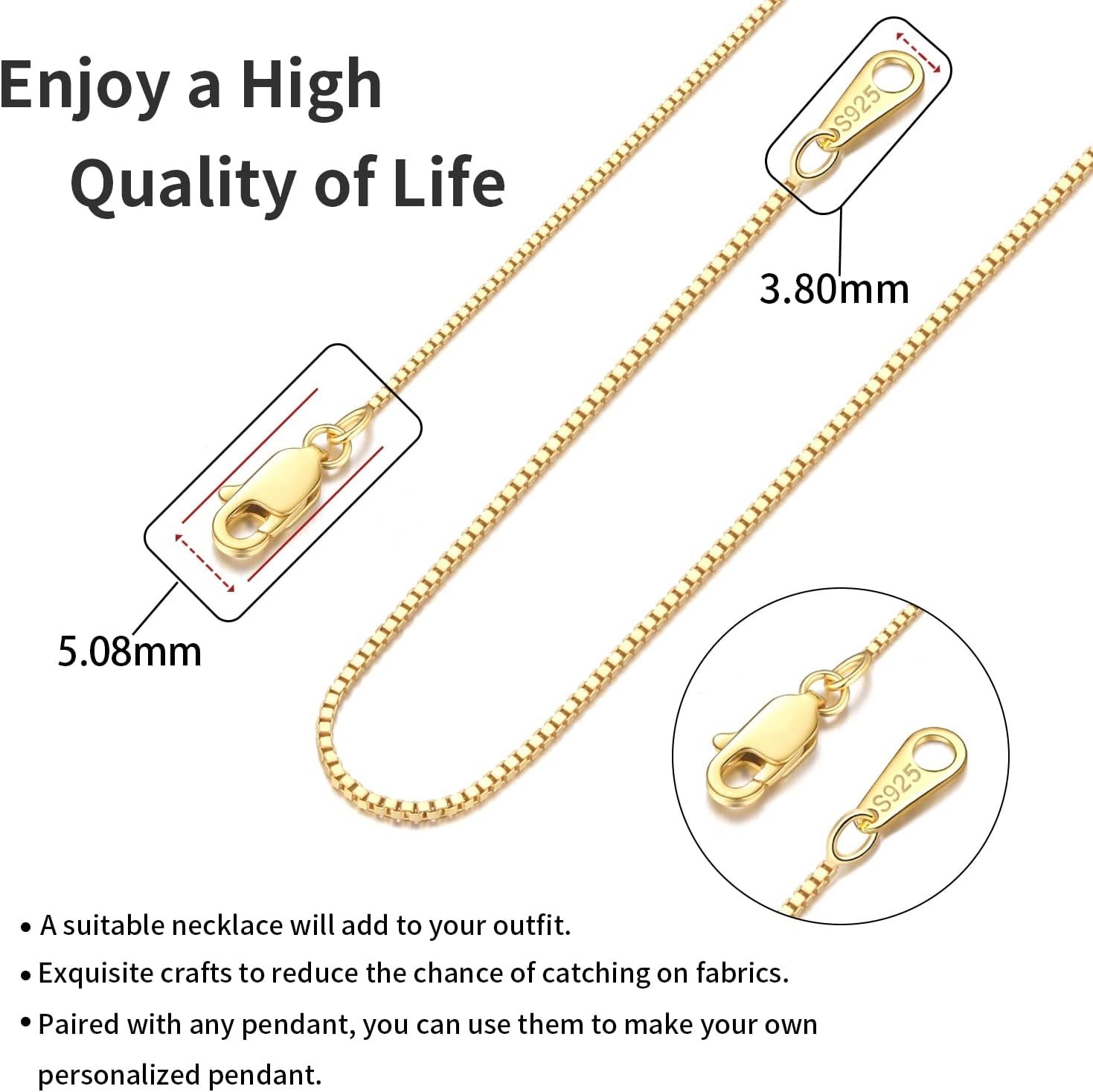 Luxury 18K Gold Plated Chain Necklace – Sterling Silver – Perfect Gift for Her