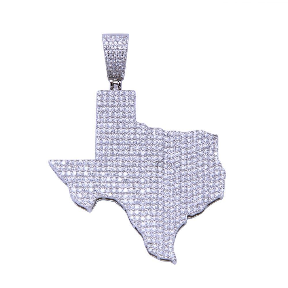 Rhodium Plated 925 Sterling Silver CZ Texas Map United States USA State Pendant