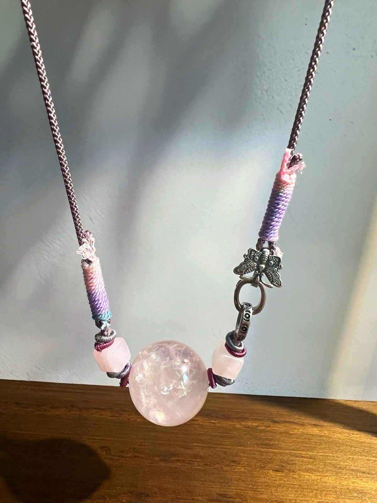 Natural pink crystal bead clavicle chain
