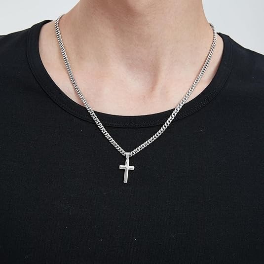 Simple Cross Necklace for Men Women with 18-26 Inch Chunky Cuban Chain, Durab…