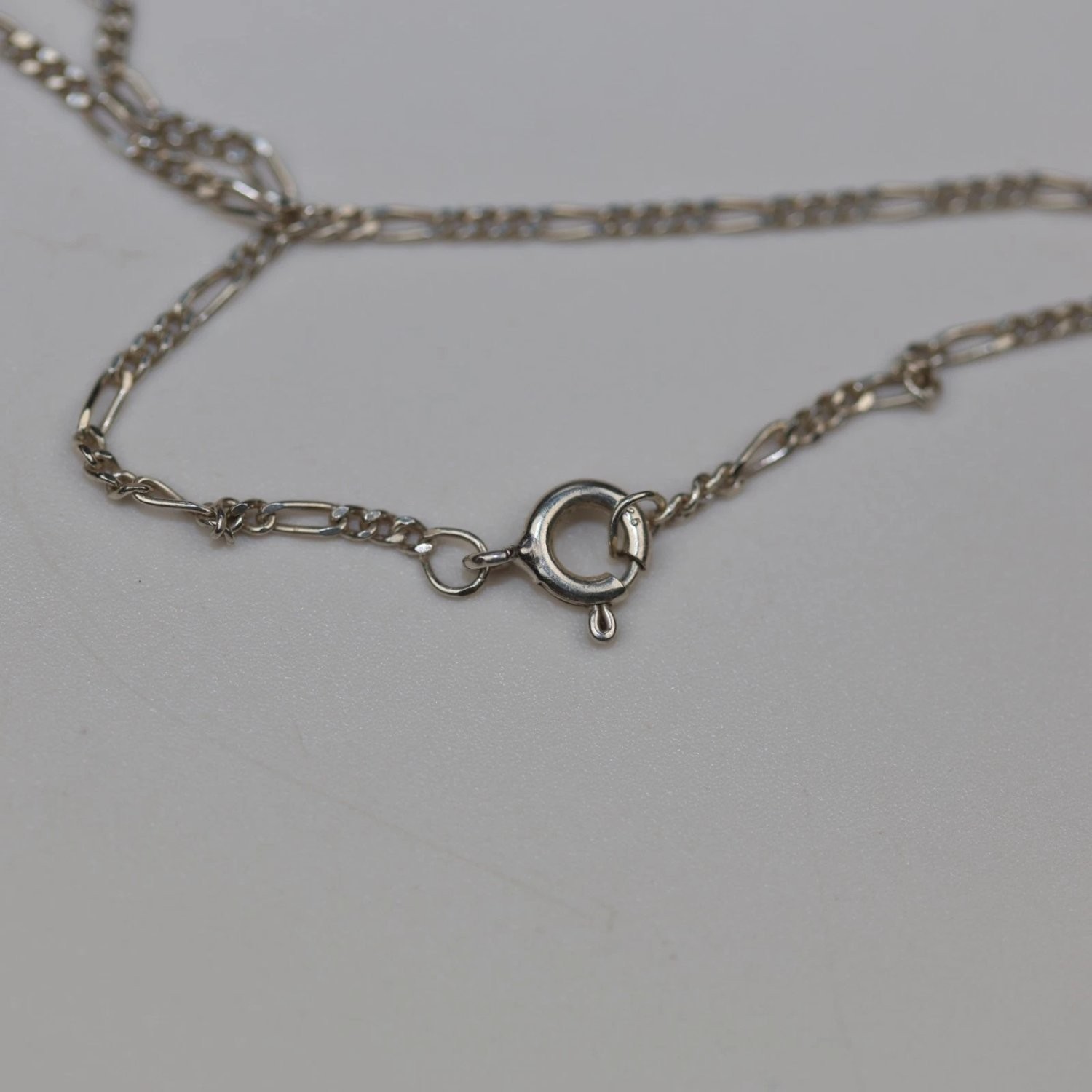 Vintage Sterling Silver Rhodonite Pendant Necklace 925 Figaro Chain 18″ Pink