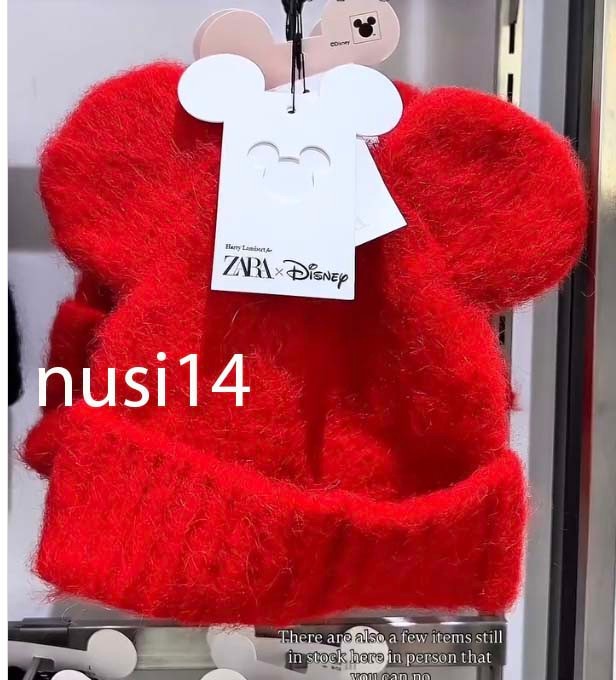 ZARA NEW WOMAN MICKEY MOUSE EAR KNIT BEANIE HARRY LAMBERT DISNEY RED 3739/250