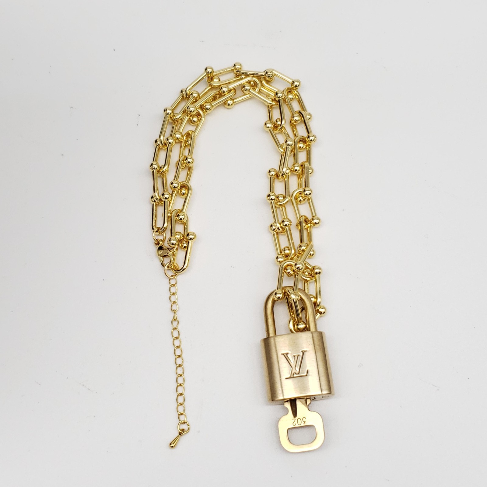 Authentic Louis Vuitton Gold Padlock with Unbranded Gold plated Chain