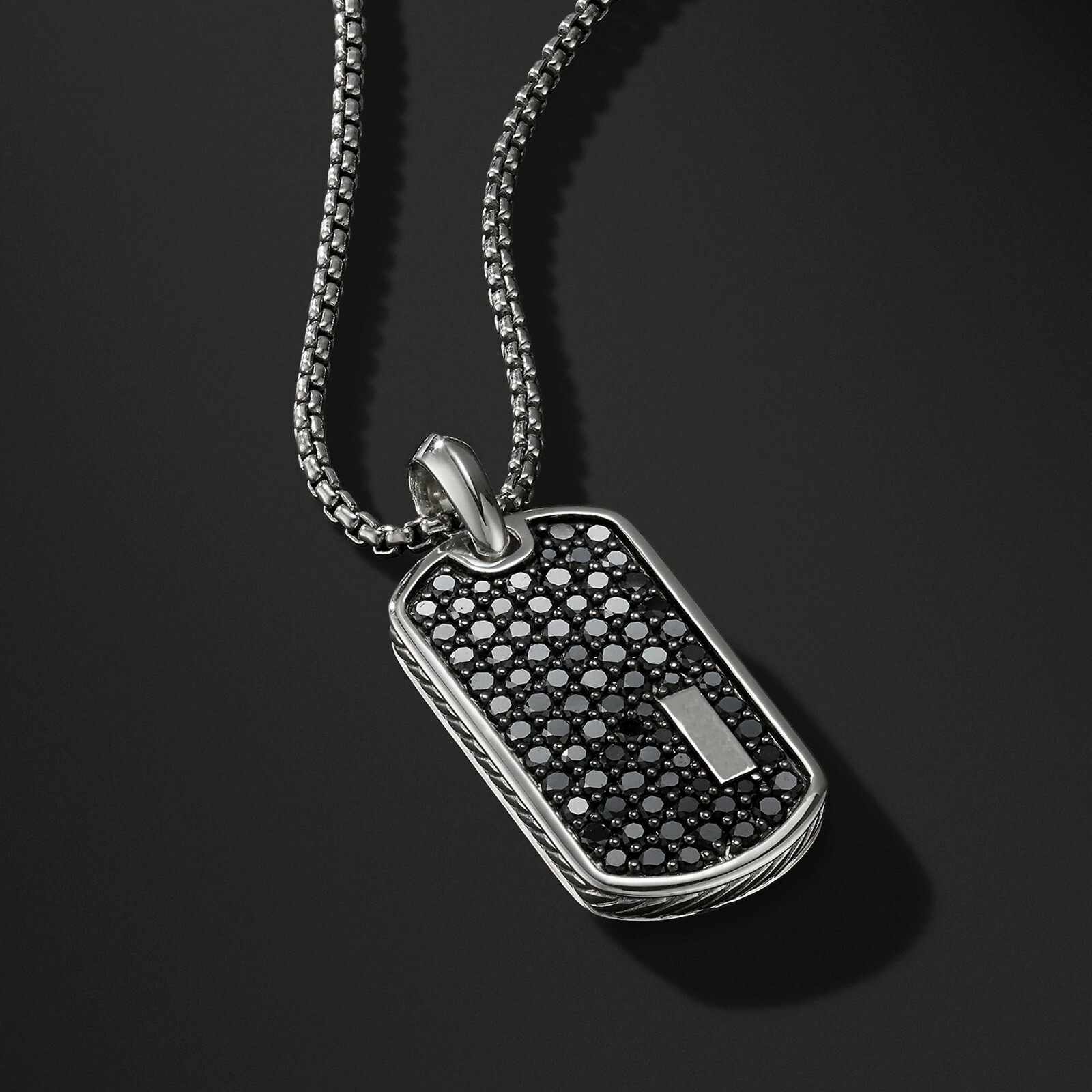 Black Rhinestone Dog Tag Pendant Necklace with Box 18K Gold Filled FREE SHIPPING