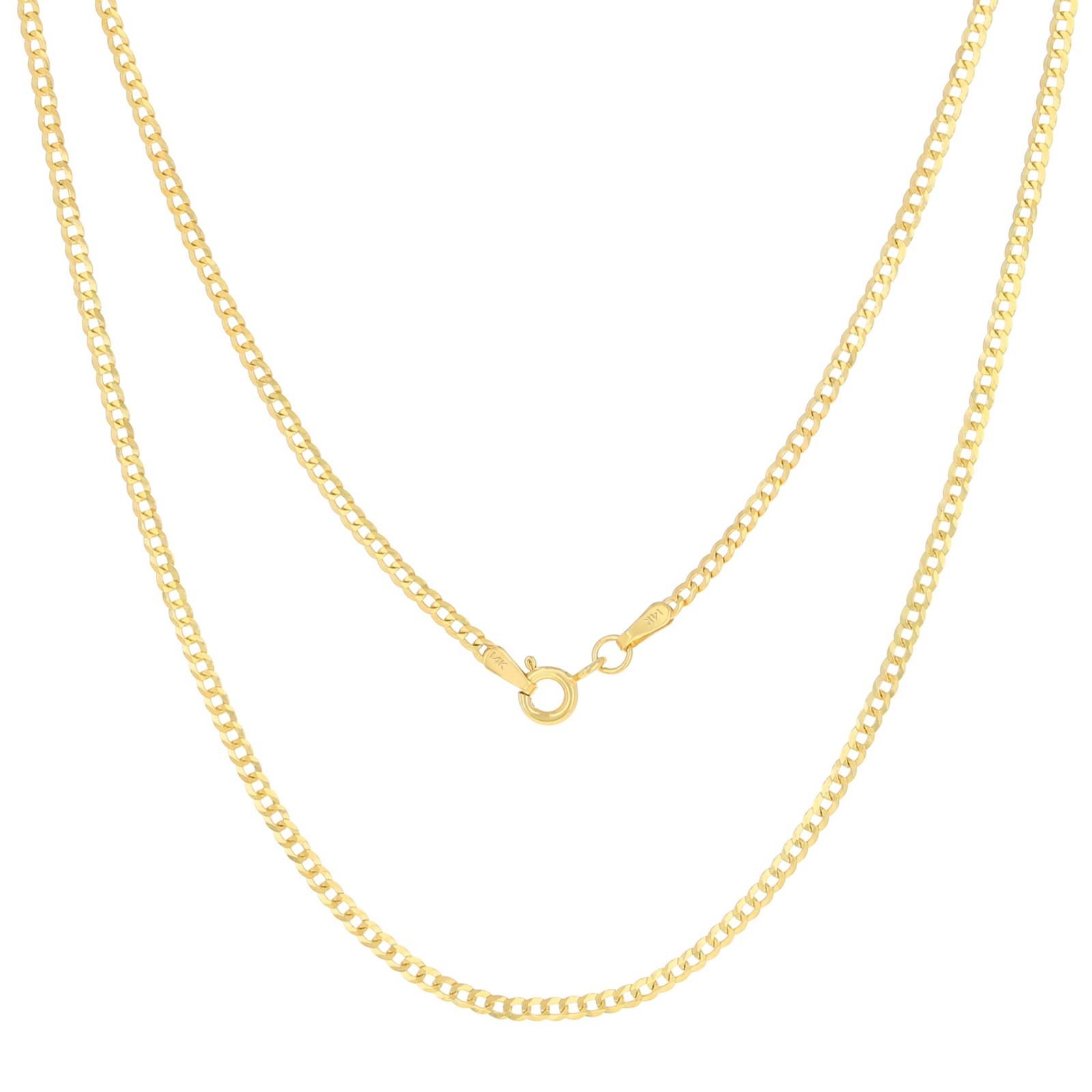 14K Yellow Gold 2mm Solid Curb Cuban Chain Link Mens Womens Necklace 22″