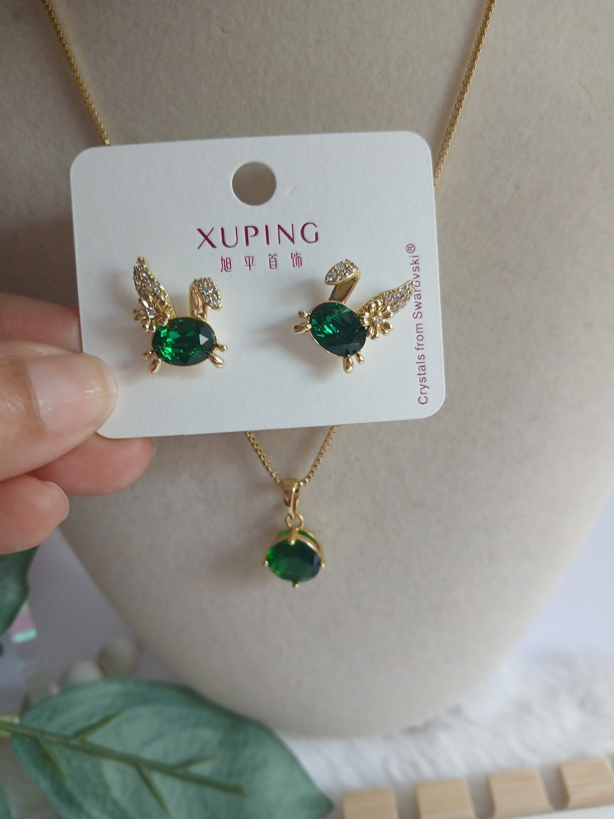 Set de Cristal verde esmeralda Oro Laminado, yellow Gold Filled