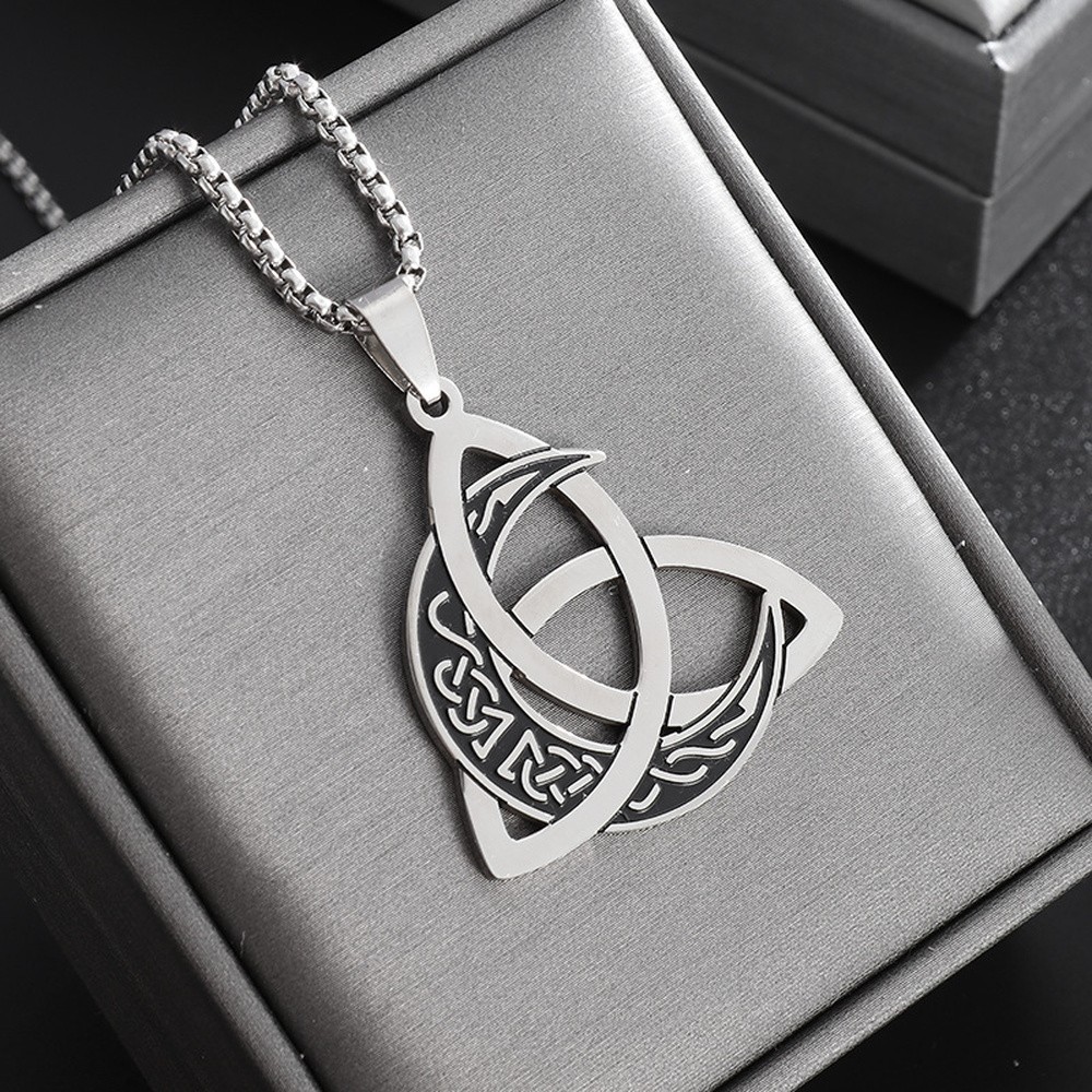 Pendant Necklace Stainless Steel Moon Silver 23.62 in Men Viking Triskel N94