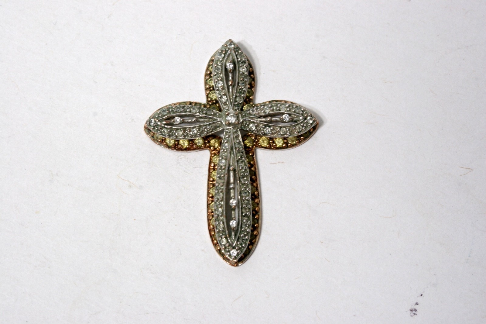 Vintage Rhinestone Cross Pendant Sterling Silver 35 x 25 mm Plate made in Spain
