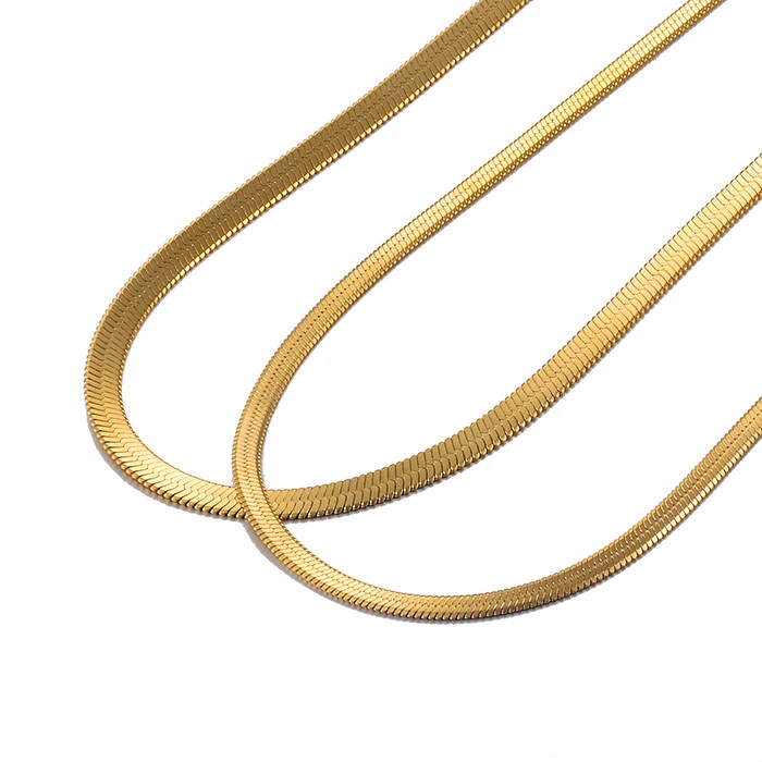 Flat Snake Chain Necklace Stainless Steel Gold Color Smooth Finish Jewelry