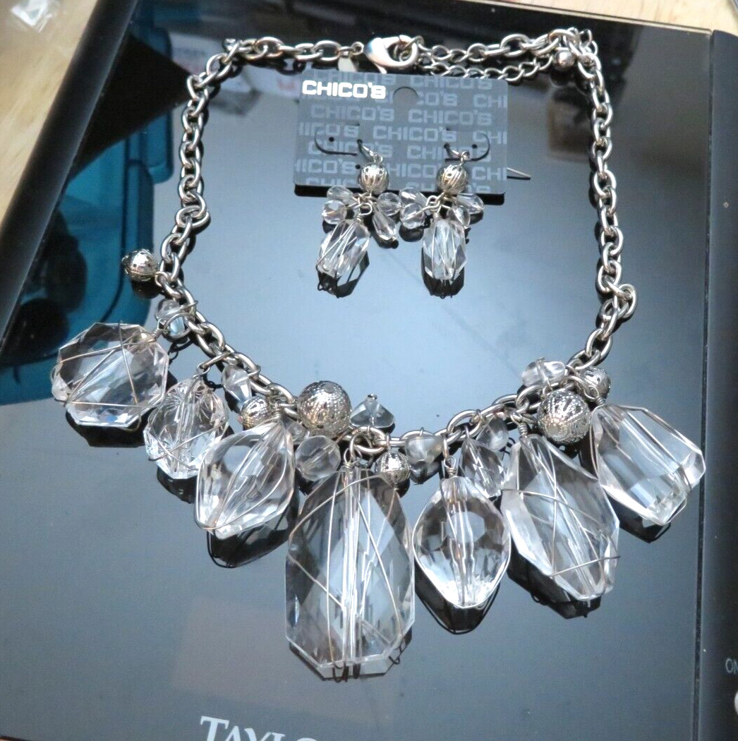 CHICOS “MEYERL” ACRYLIC CRYSTAL NECKLACE/EARRING SET