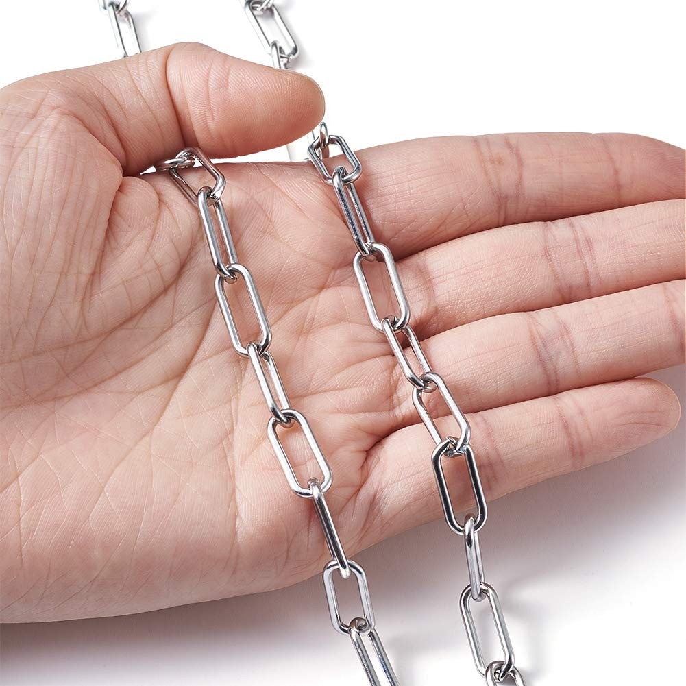 Pandahall 16.4 Feet 304 Stainless Steel Paperclip Chains Necklace 17×7.4×1.6m…