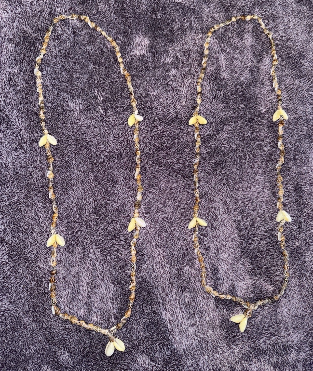 Shell Beaded Cord Necklace Brown Cream Beach Sea Teardrop Charm Dangles