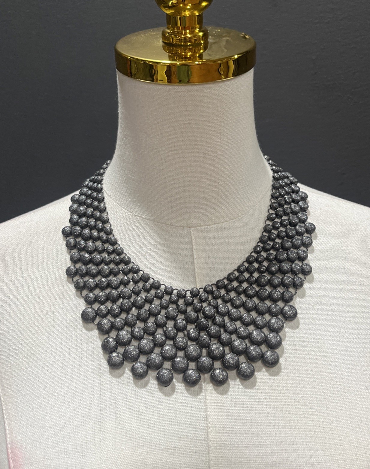 Gray Beaded Bib Statement Necklace Chunky Layered Collar Jewelry Smoky Grey