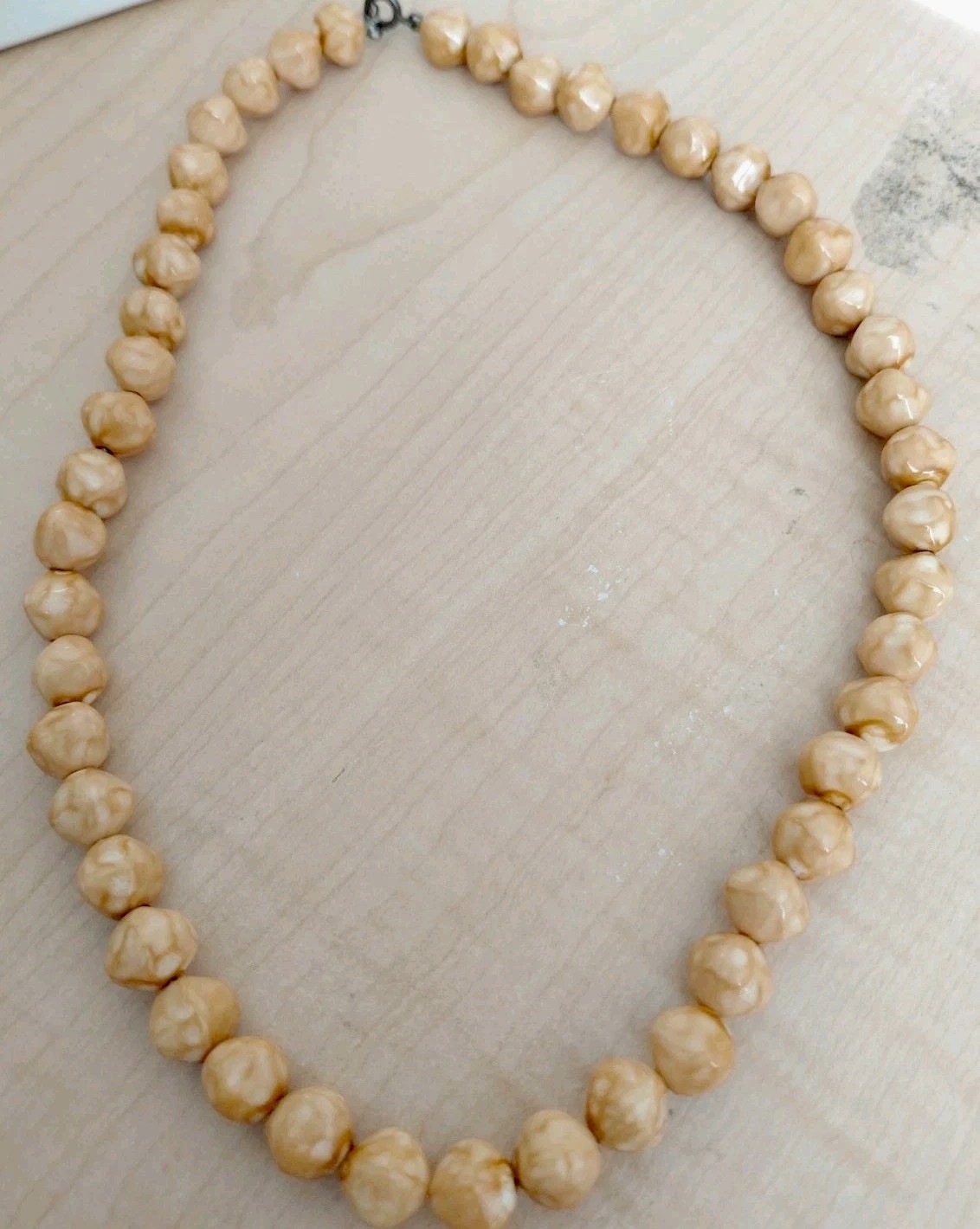 Carmel Color Popcorn Beaded Necklace_ Lightweight_ 16 In Length