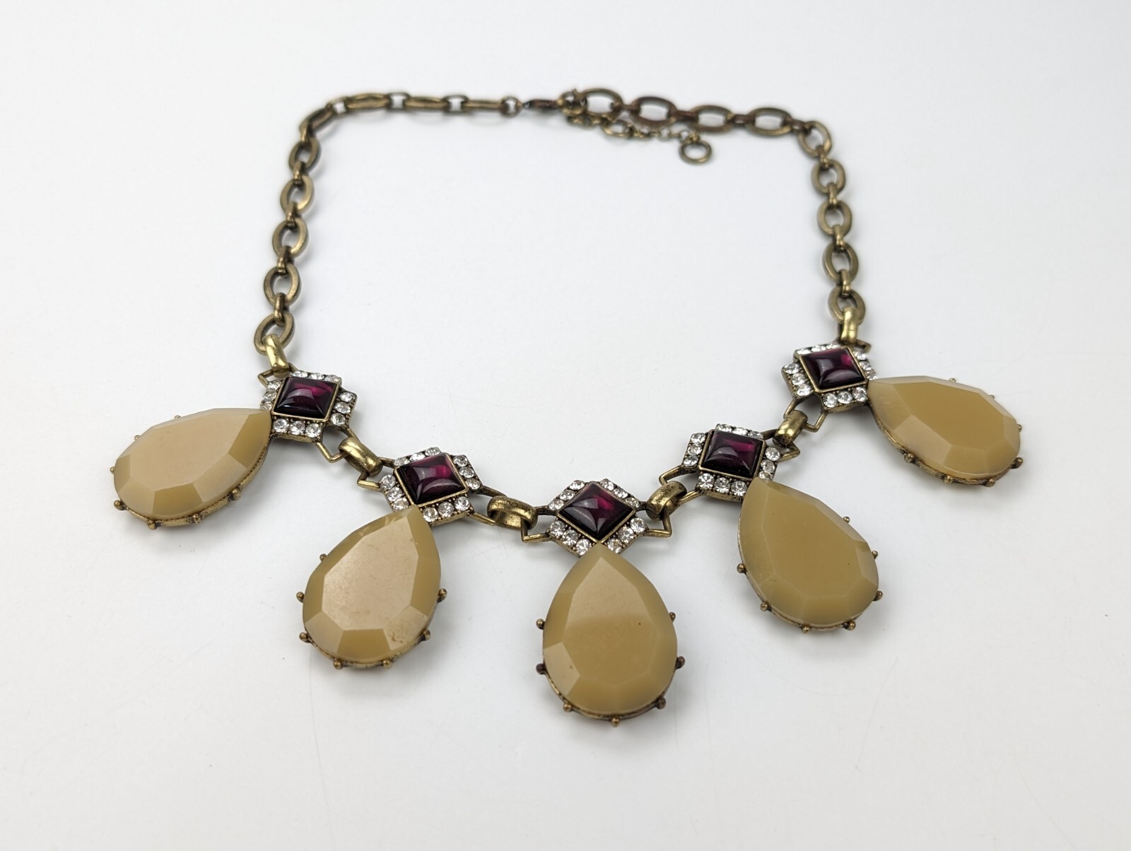 Anthropologie Acrylic & Glass Rhinestone Statement Bronze Tone Necklace