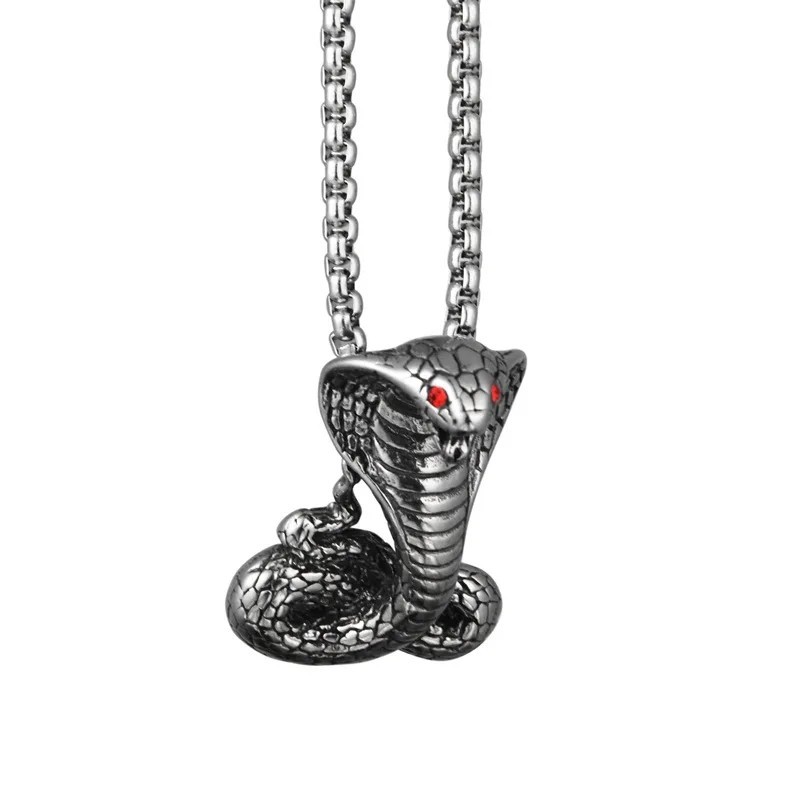Men’s Fashion Jewelry Gothic Silver Cobra Snake Pendant Necklace 1-94