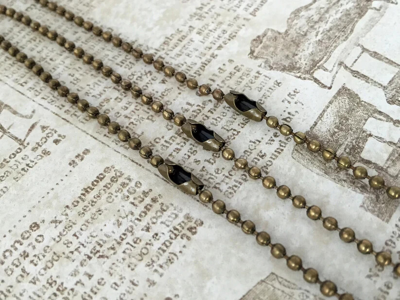 3 Ready Made Bronze Ball Necklace Chains, 2.4 mm Wide 29 Inches length Supplies