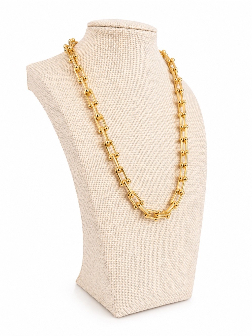 Gold Beaded Link Toggle Statement Necklace Minimalist