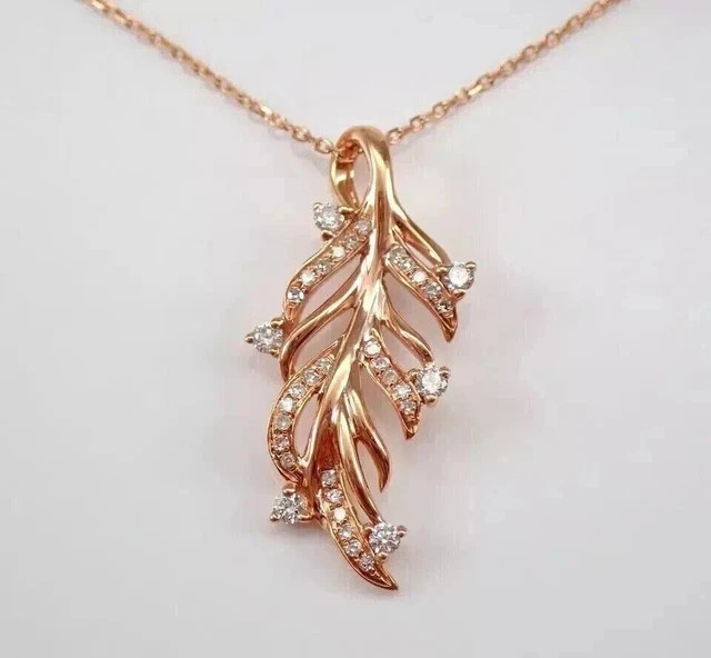 2Ct Round Cut Lab Created Diamond Women Leaf Shape Pendant 14k Rose Gold Plated