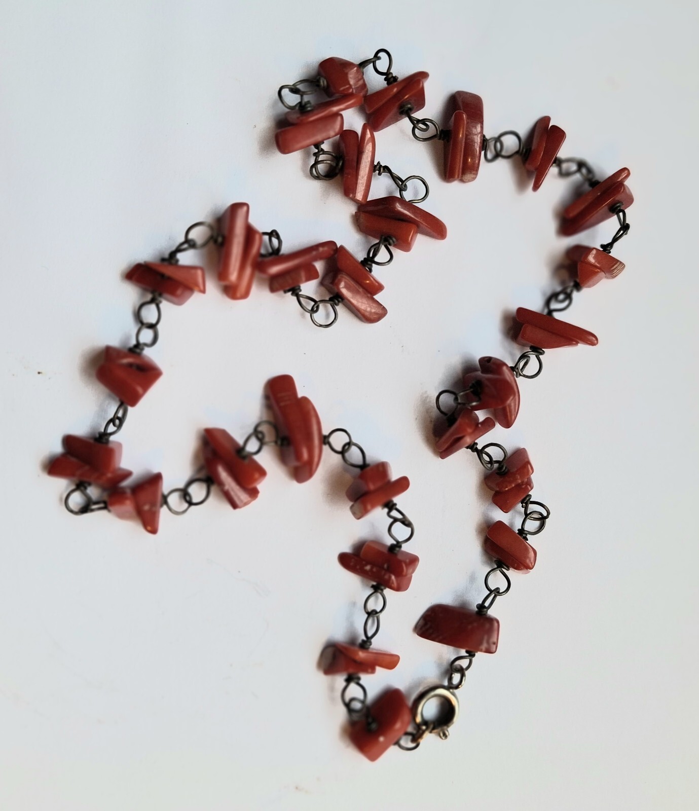 Vintage Coral Branches Necklace Vermillion Vintage 14 Inches Brass USA