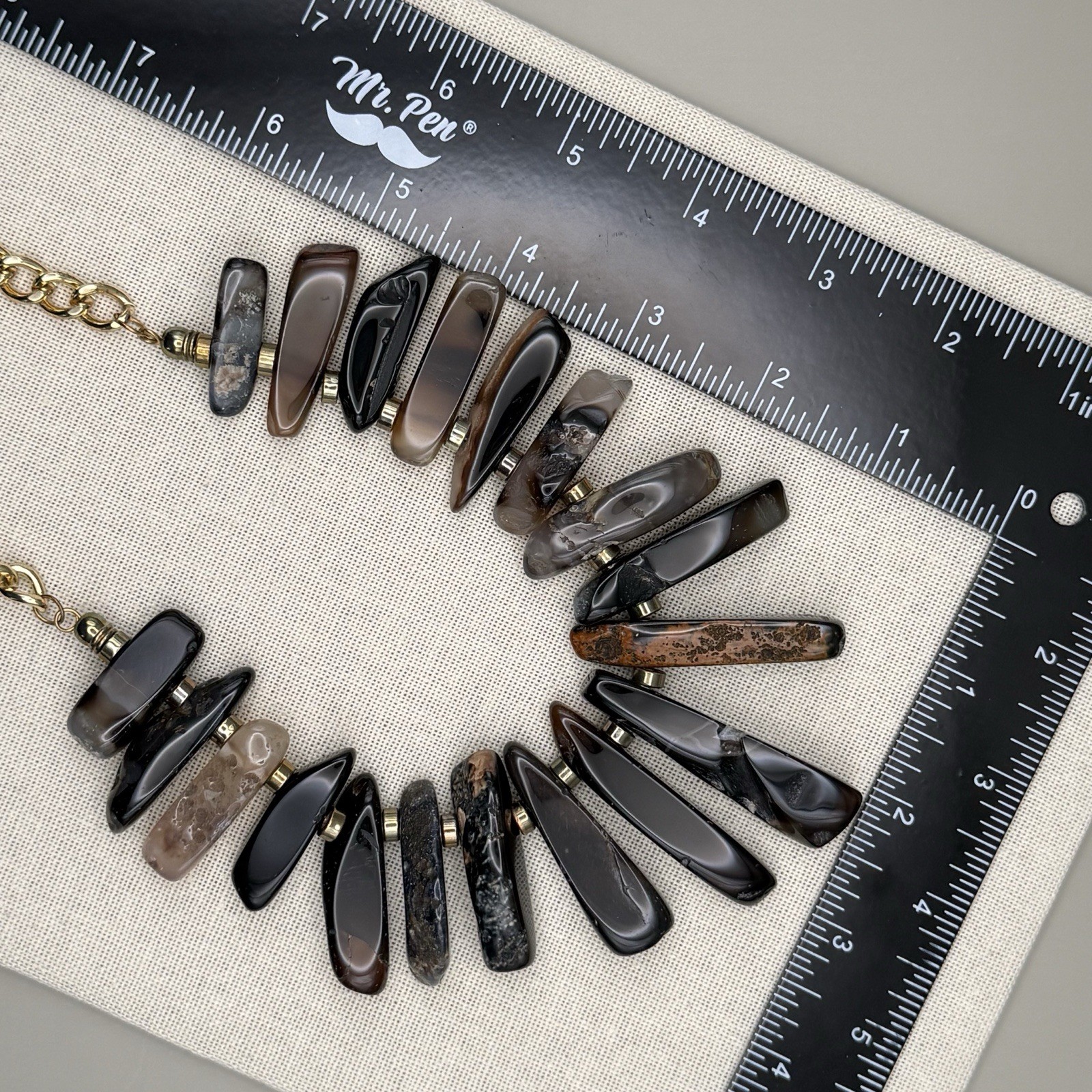 Stone Slice Collar Statement Bib Necklace Brown Black Grey 22″ Artisanal Earthy