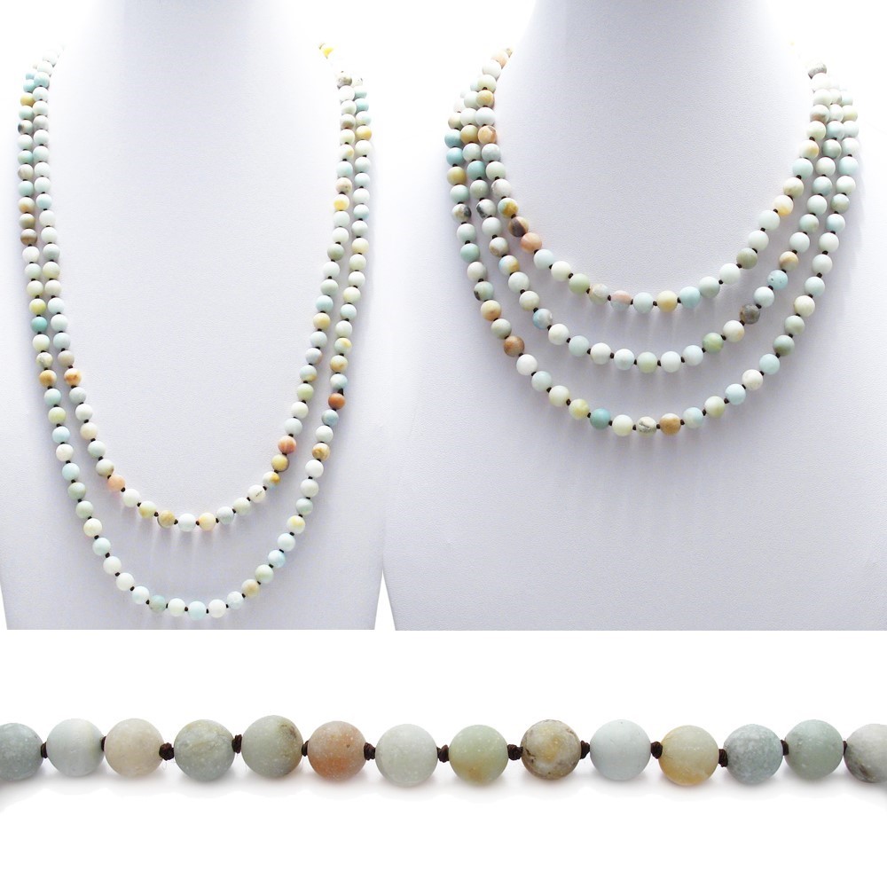 Genuine Amazonite 60″ Long 9mm Bead Stranded Necklace