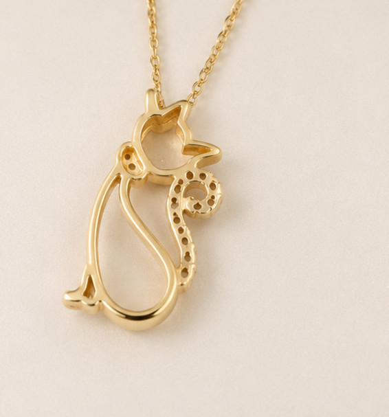 1.20Ct Round Cut Simulated Diamond Cat Shape Pendant 14K Yellow Gold Plated