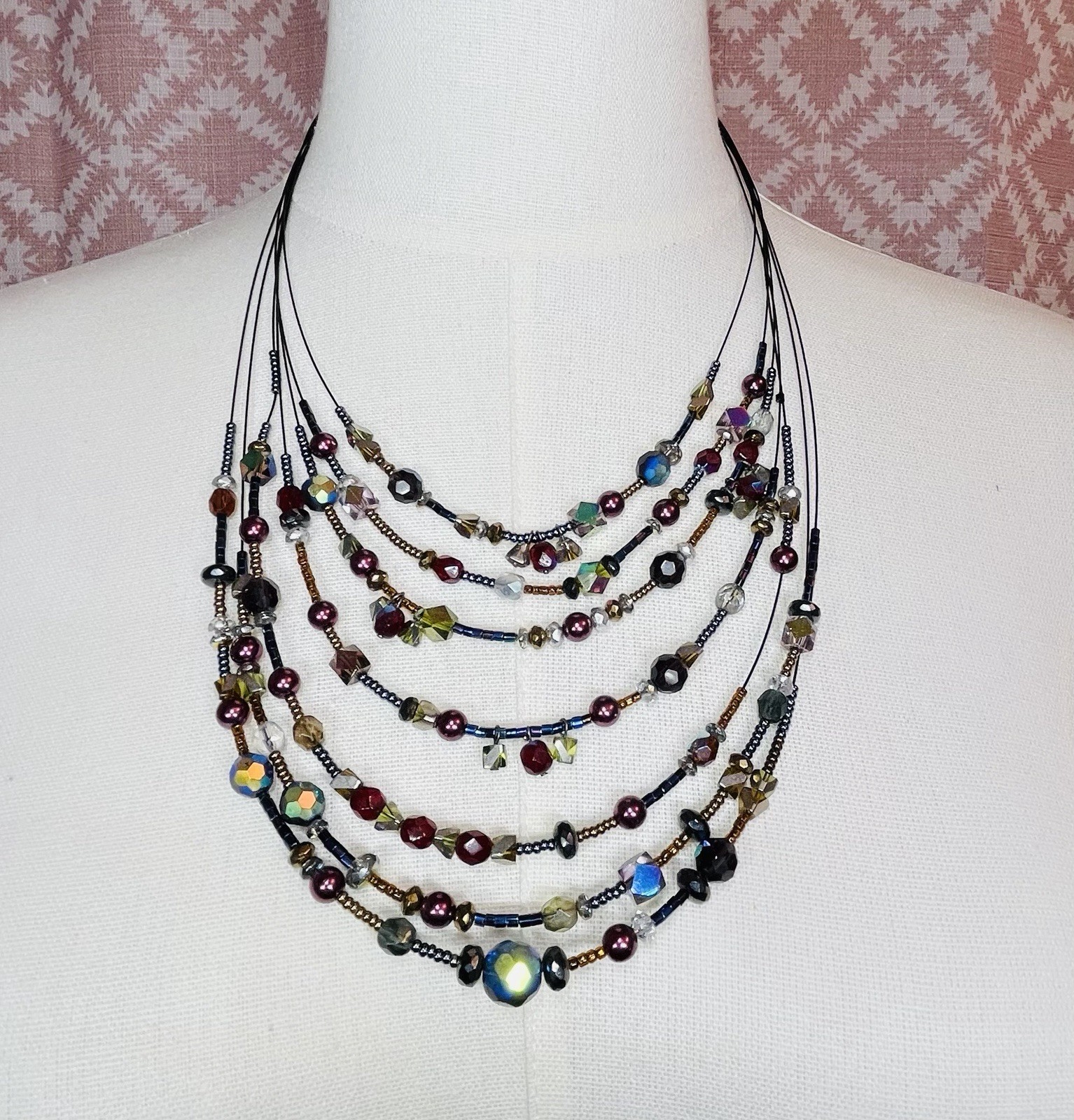 Chico’s Jewelry Lot 3 Chunky Boho Necklaces Beaded Art Glass Multi Strand
