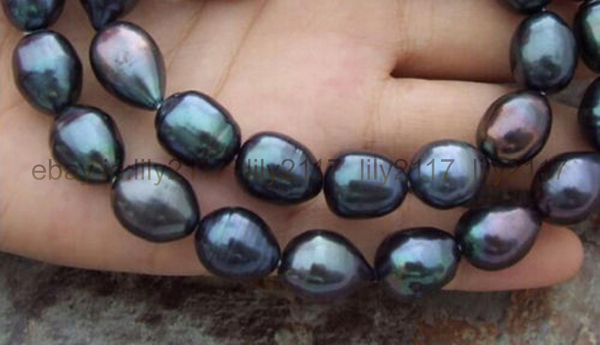LONG 20INCH AA+ 10-12MM NATURAL SOUTH SEA BAROQUE BLACK PEARL NECKLACE