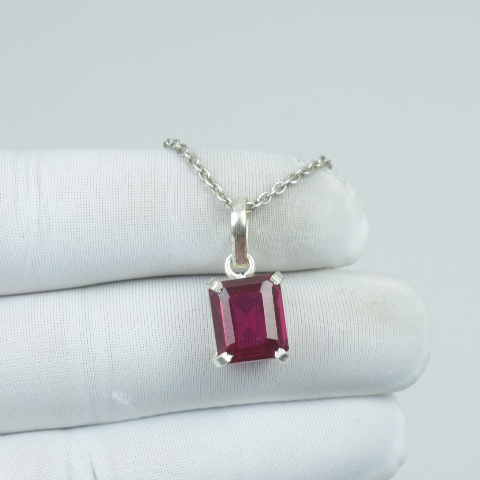 Red Ruby Anniversary and Wedding Gift Jewelry Necklace, Sterling Silver Pendant,