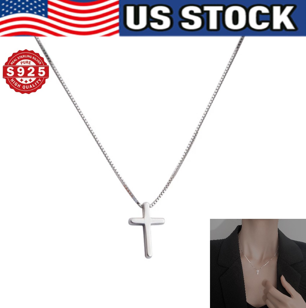 NEW Women’s 925 Sterling Silver Cross Plain & Simple Pendant Adjustable Necklace