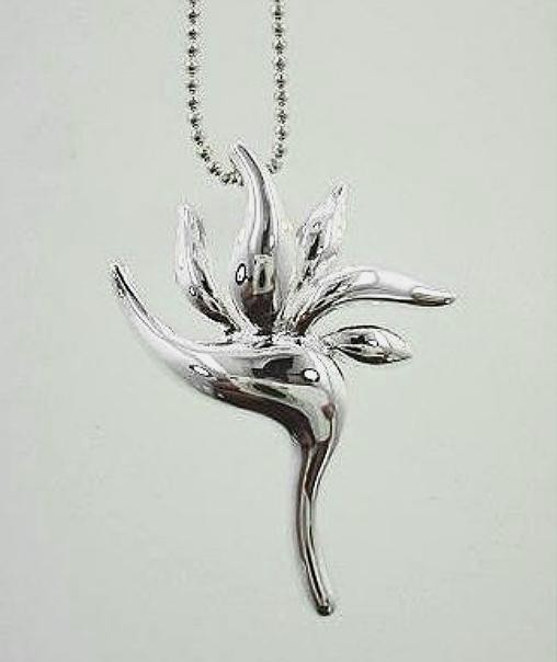 22mm Rhodium Plated 925 STER Silver Hawaiian Bird of Paradise Flower Pendant