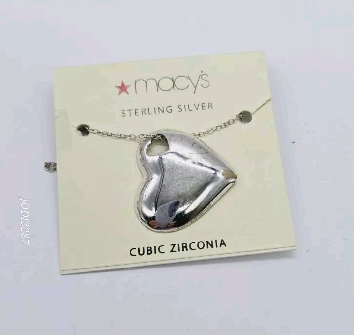 Macy’s Sterling Silver 925 Necklace Heart 3D New On Card $40