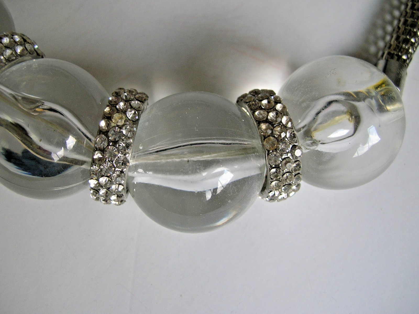 Natasha Lucite Large Beads w Rondell Rhinestone Spacers Necklace.