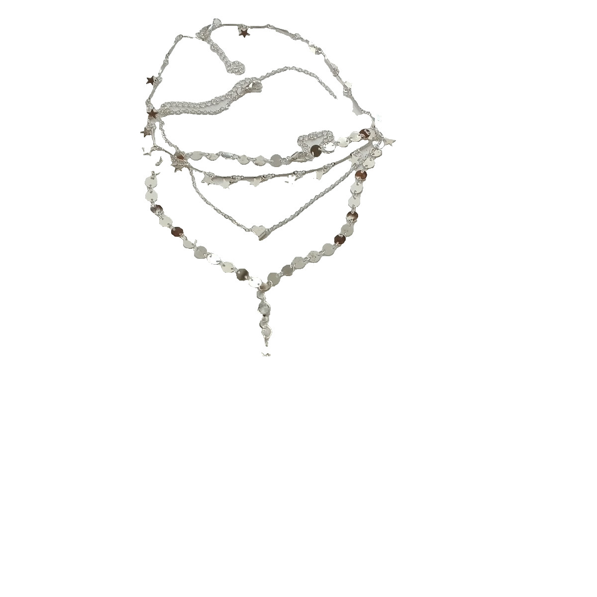 Y2K 3pcs Stacked Necklace Brass Plated Silver One Size