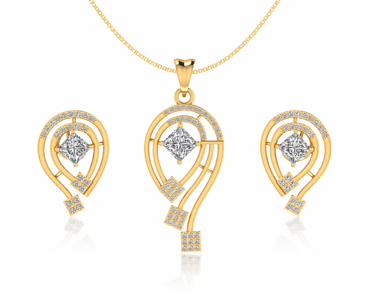 925 Sterling Silver Princess CZ Pendant & Earrings Jewelry Set for Women Gift